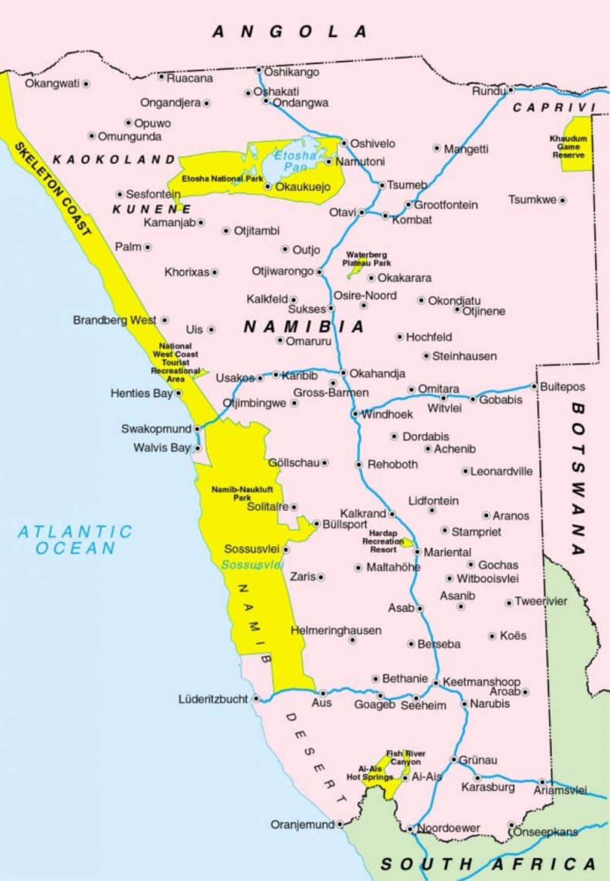 Kaart van Namibië tonen steden