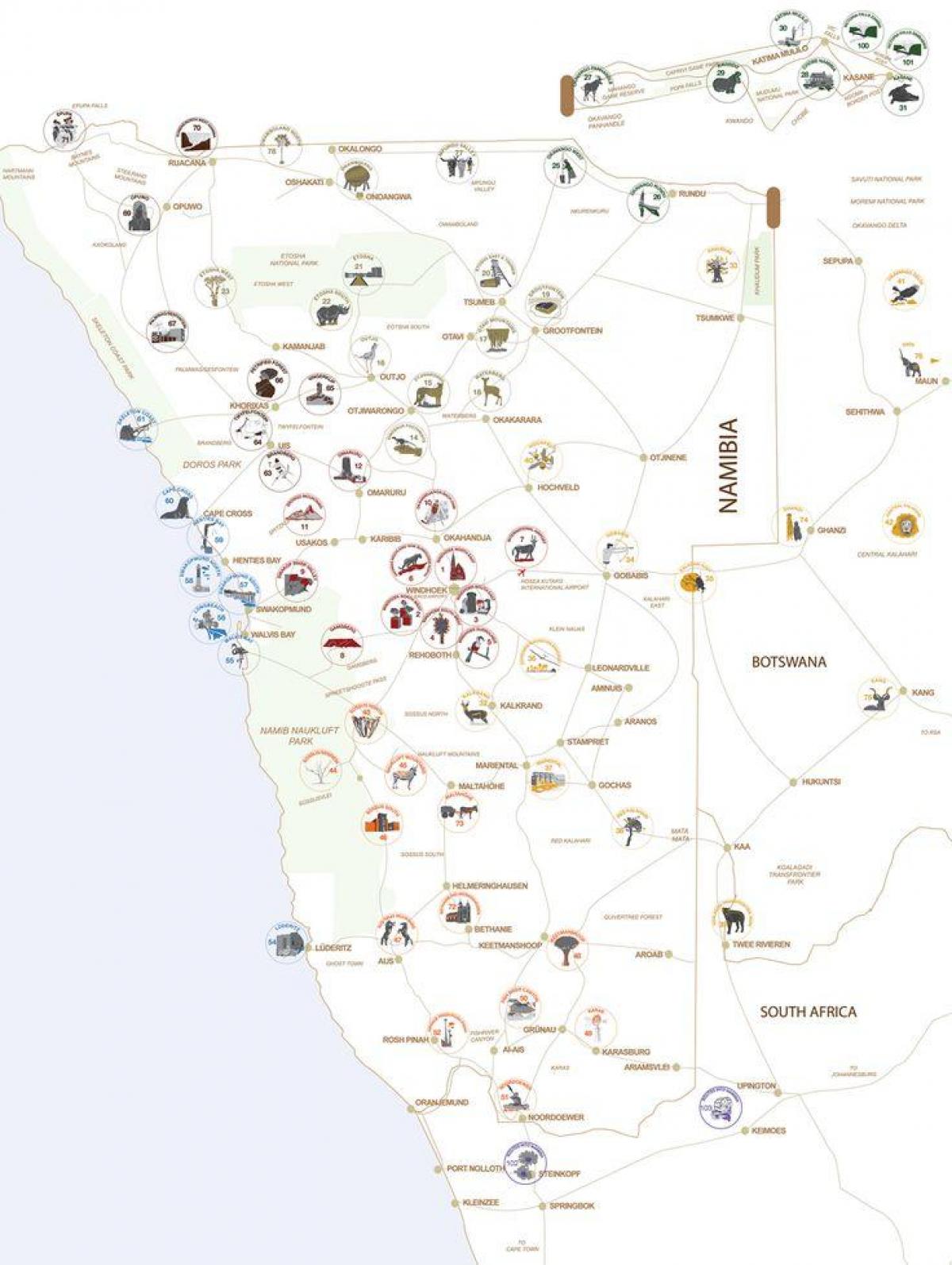 Kaart van Namibië tour planning