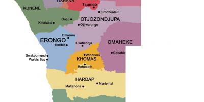 Kaart van Namibië met regio ' s